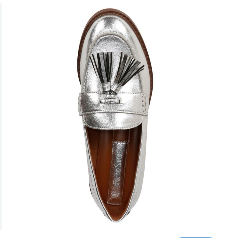 Franco Sarto Carolyn Low Silver Loafers Size 8