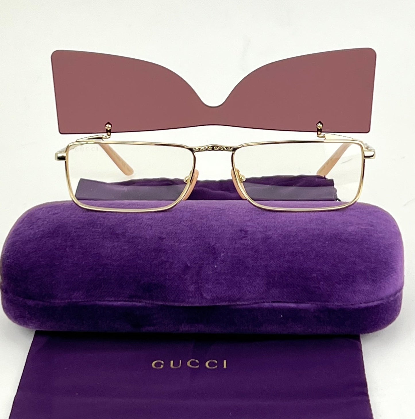 Gucci Flip-Up Sunglasses Rectangle Red Gold frames GG0363S 002 56
