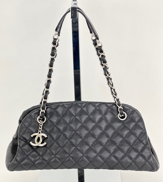 CHANEL Just Mademoiselle Quilted Caviar Black Bowling Shoulder Bag