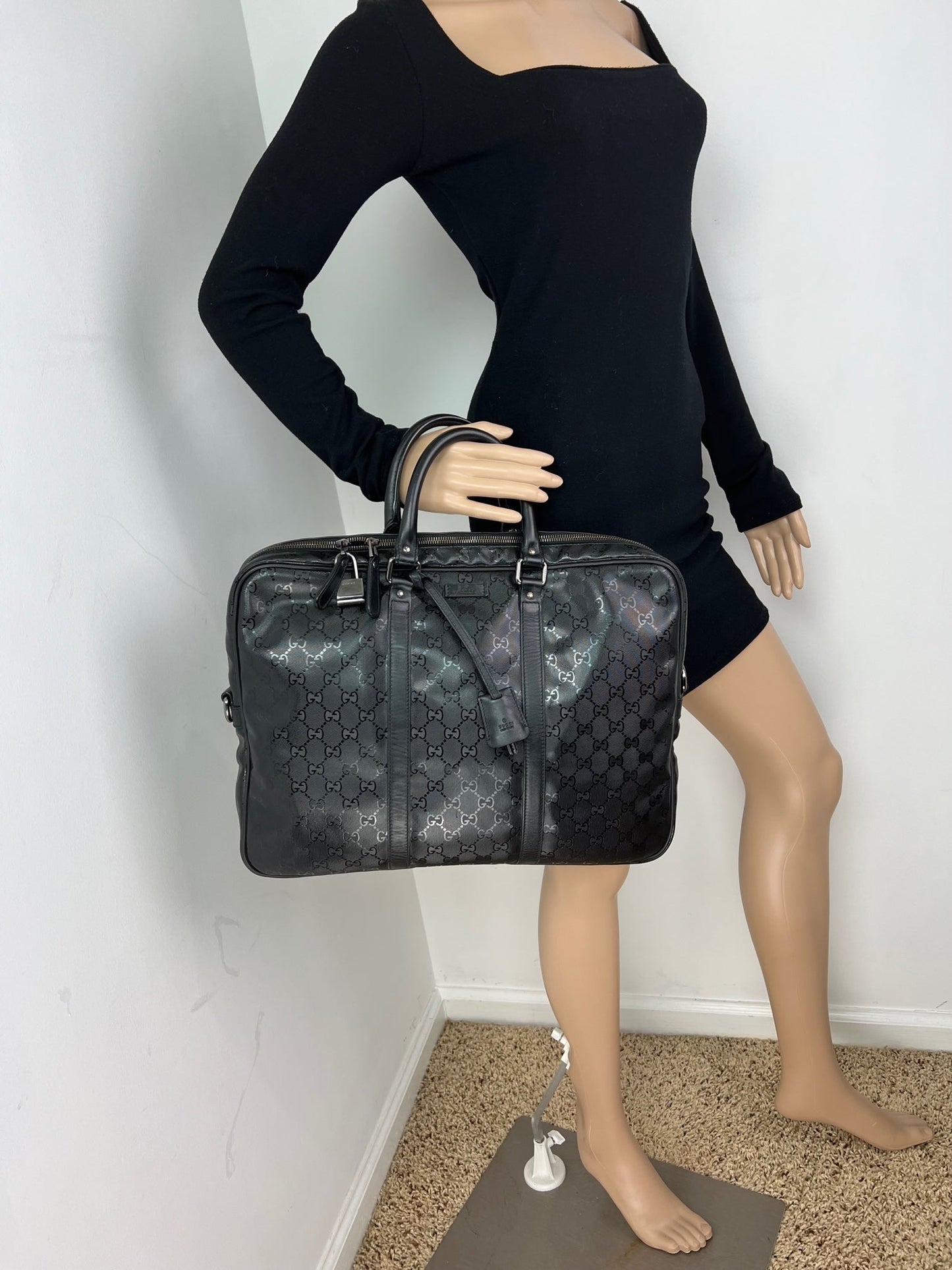 Gucci Briefcase GG Imprime Coated Canvas Black Monogram Business Bag Preowned