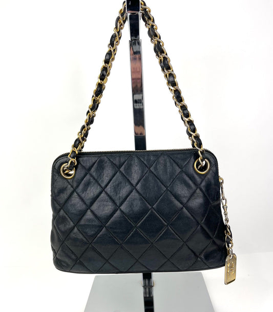 CHANEL Bag Quilted Lambskin Leather Chain Vintage Black Mini Shoulder Bag Preowned