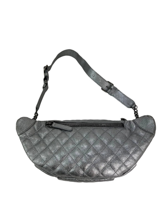 Chanel Metallic Dark Silver Calfskin Quilted Banane Fanny Pack Waist Bag