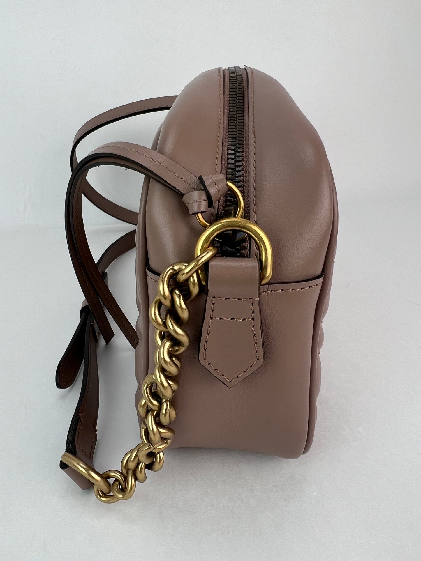 Gucci GG Marmont Small Chain Beige Matelasse Leather Crossbody Bag