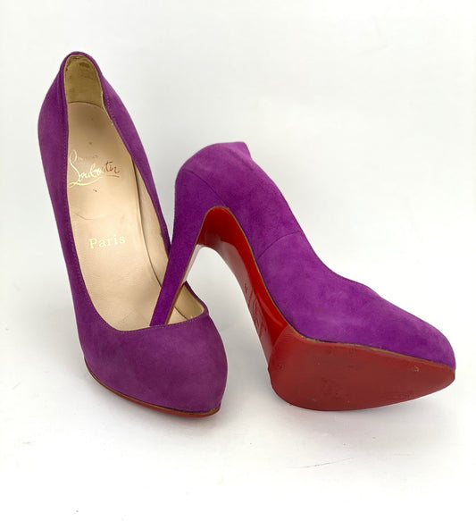 CHRISTIAN LOUBOUTIN Suede Purple Pumps Heels SZ 37 / Us 7
