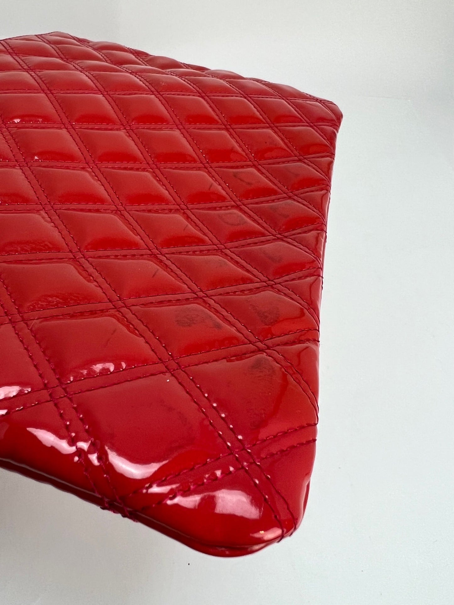 Chanel Patent Quilted Medium Cosmetic Case Dark Pink