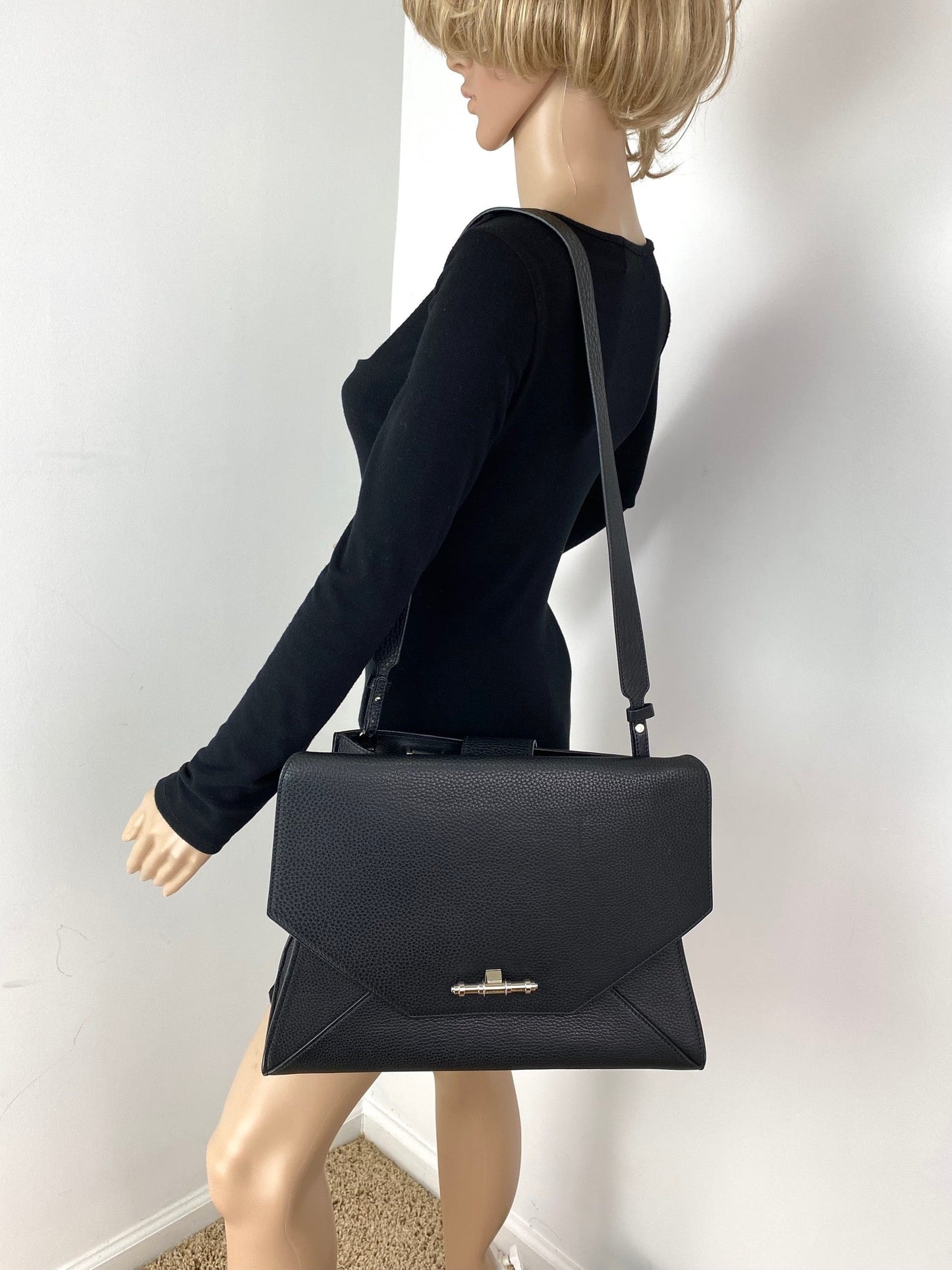 Givenchy Obsedia Medium Flap Black Pebbled Calfskin Satchel Hand Bag