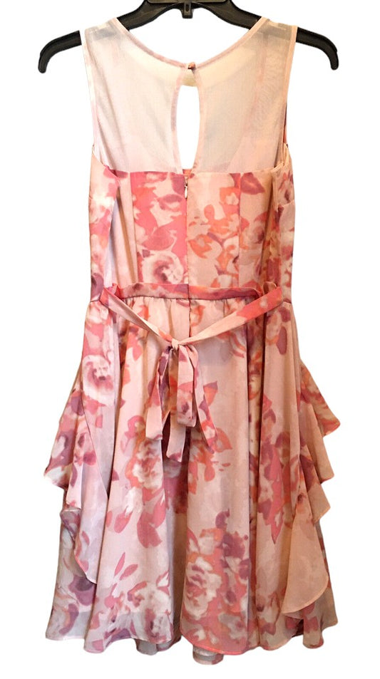 LC Lauren Conrad Ruffle Tiered Peach Pink Floral Dress Size 14