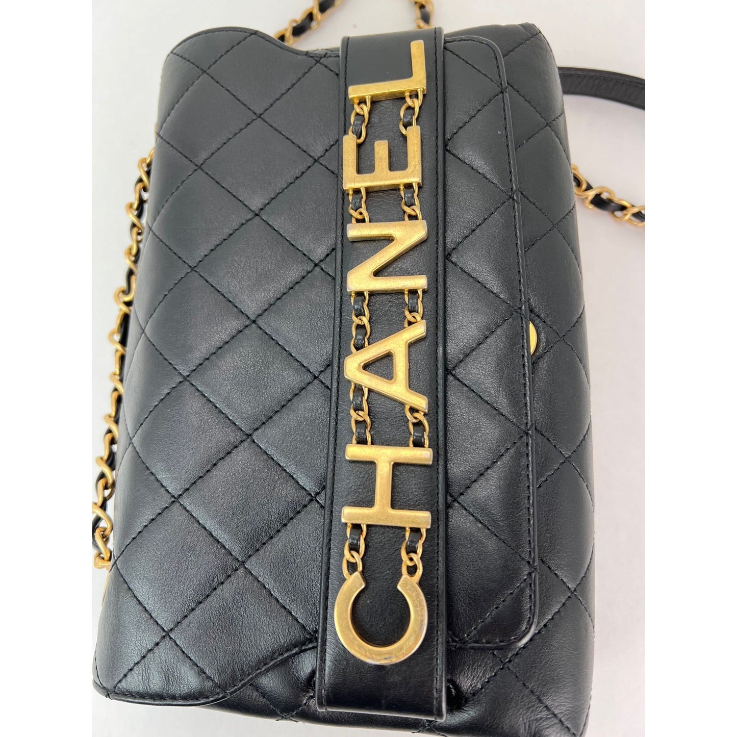 Chanel Calfskin Quilted Enchained Black Flap Shoulder Bag