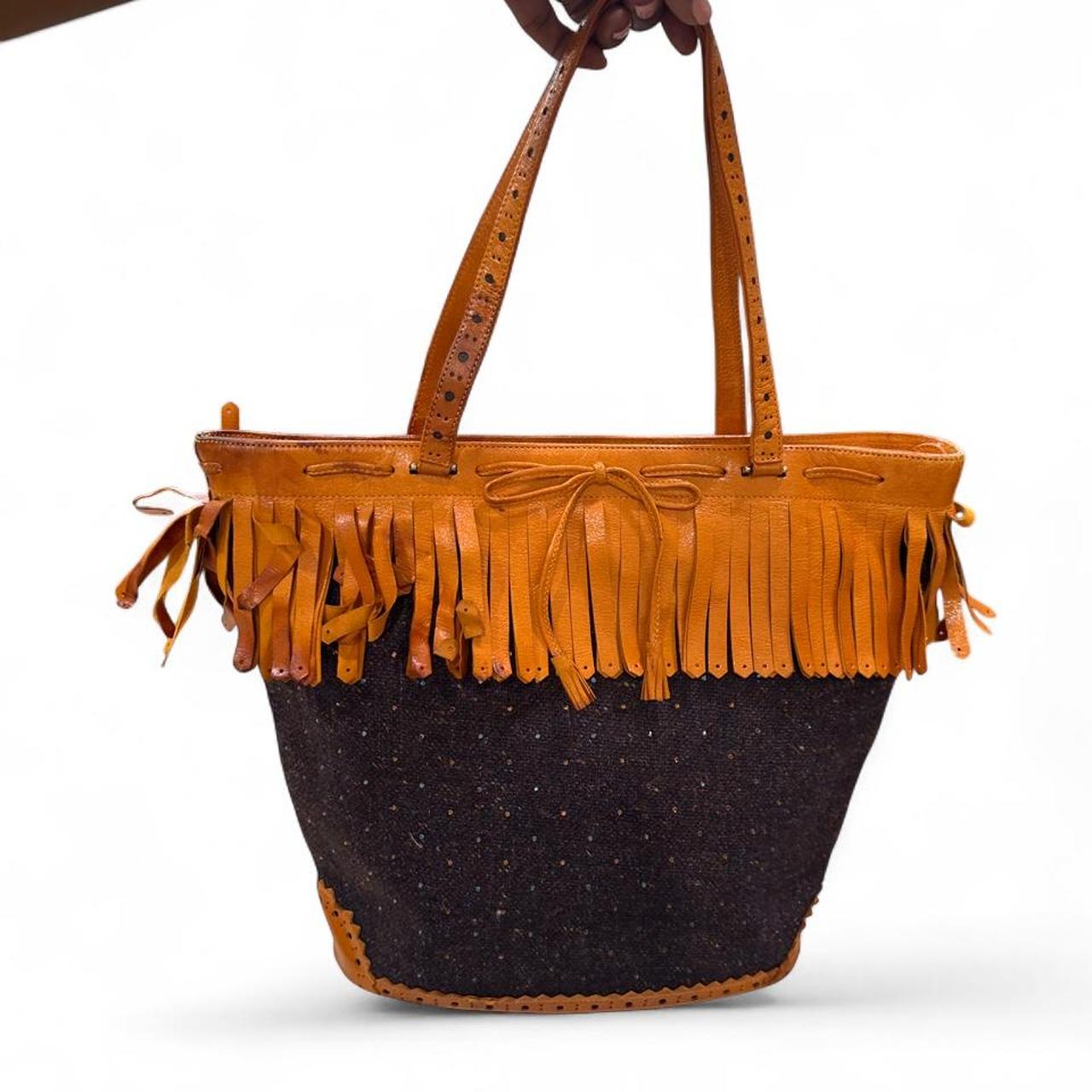 Moschino Tweed and Fringe Leather Purse (Signs of Wear)
