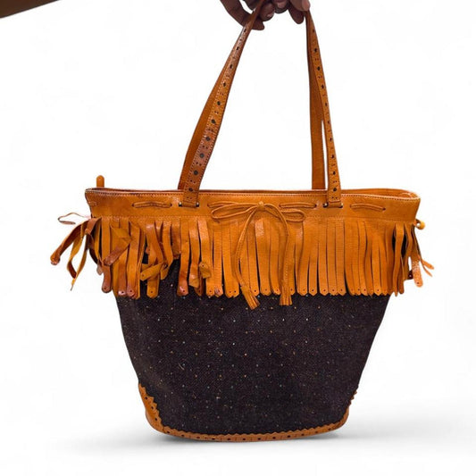 Moschino Tweed and Fringe Leather Purse (Signs of Wear)