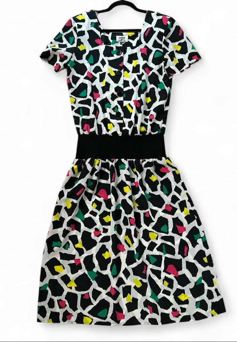 Kasper ASL Black White Animal Print Colorful Dress Size 10/11