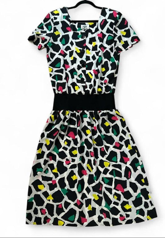 Kasper ASL Black White Animal Print Colorful Dress Size 10/11