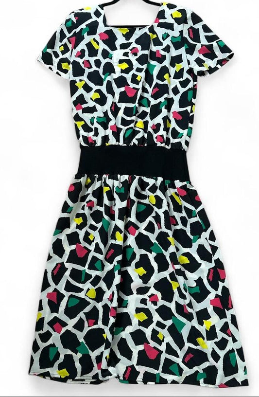 Kasper ASL Black White Animal Print Colorful Dress Size 10/11