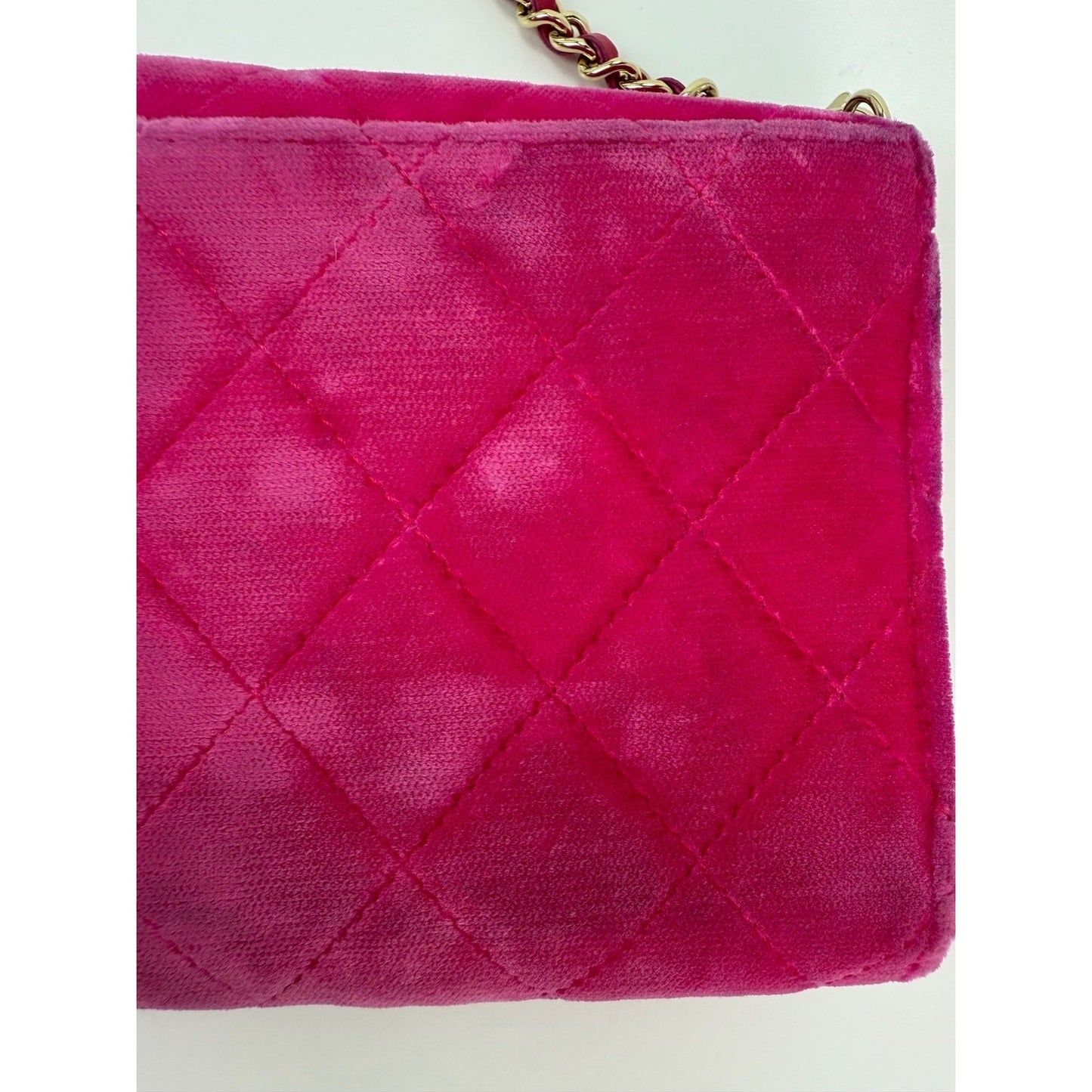 Chanel Velvet Quilted Timeless Fuchsia Wallet on a Chain Clutch Bag