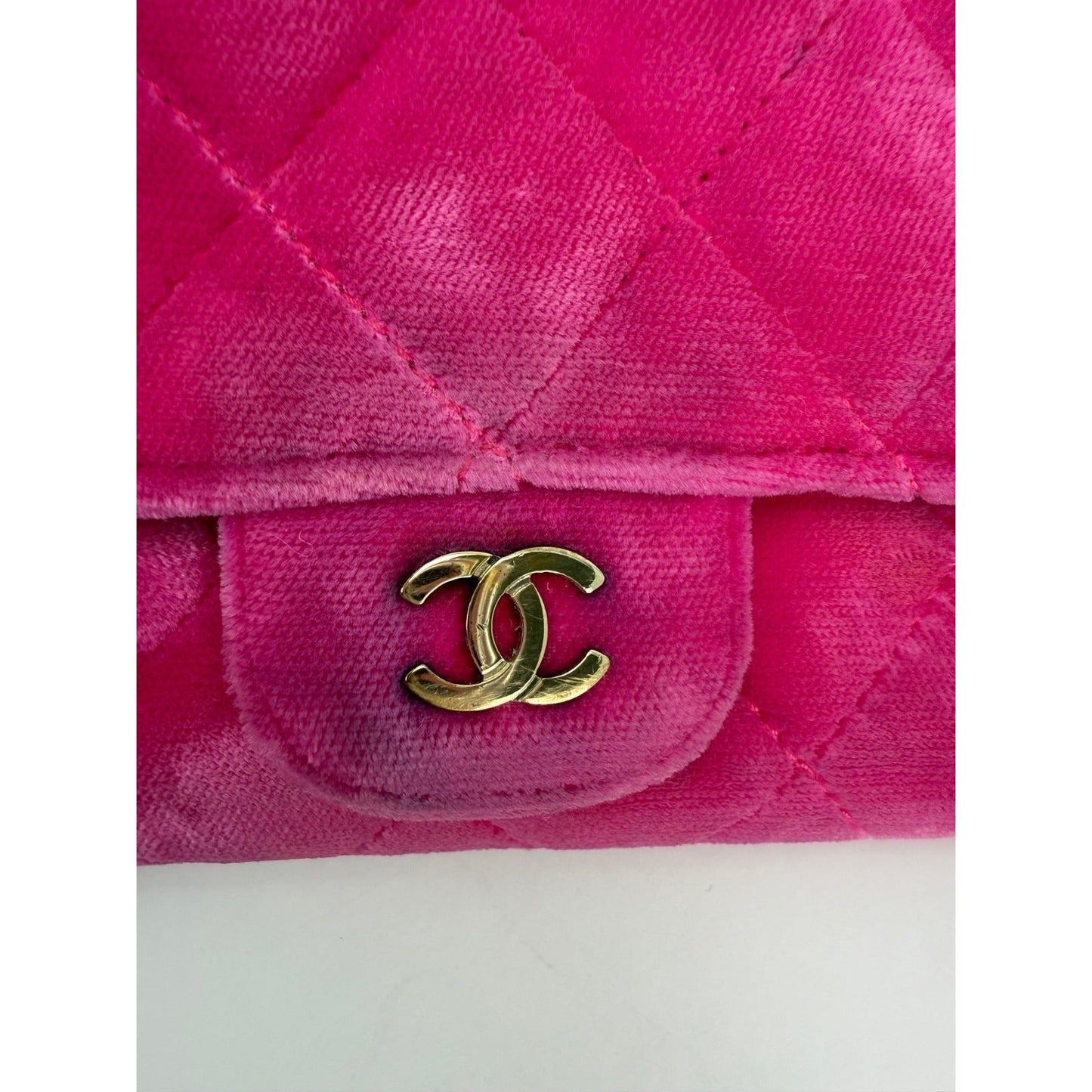 Chanel Velvet Quilted Timeless Fuchsia Wallet on a Chain Clutch Bag