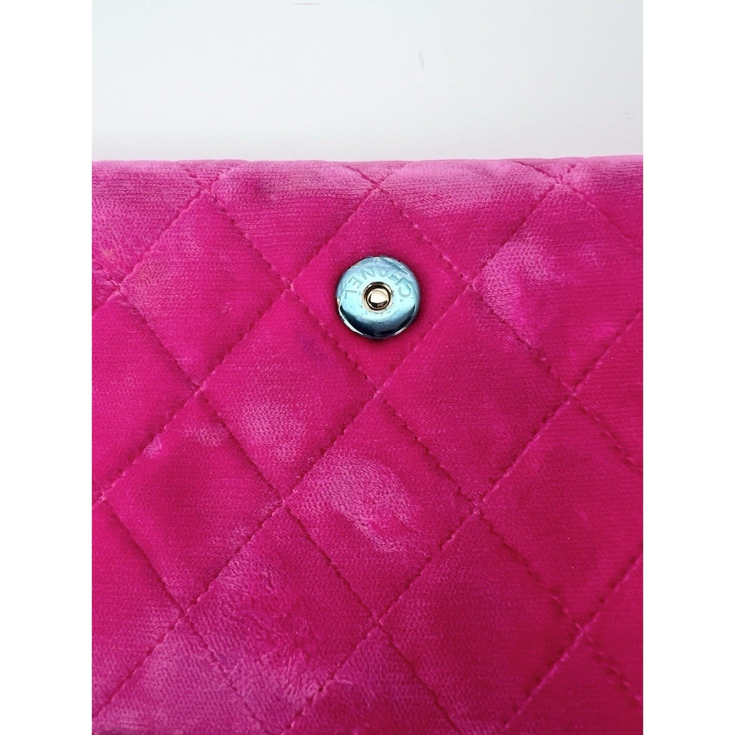 Chanel Velvet Quilted Timeless Fuchsia Wallet on a Chain Clutch Bag