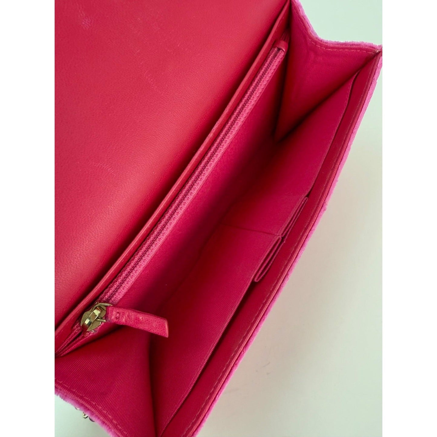 Chanel Velvet Quilted Timeless Fuchsia Wallet on a Chain Clutch Bag