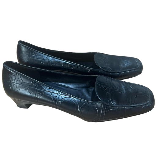 Vintage Salvatore Ferragamo Embossed Black Leather Loafers Size 10.5