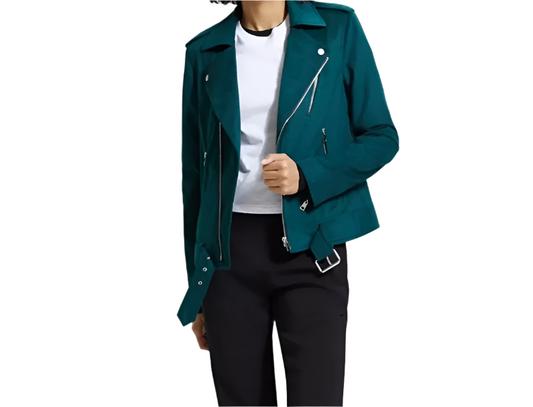 Theory Green Faux Suede Moto Jacket Size Large