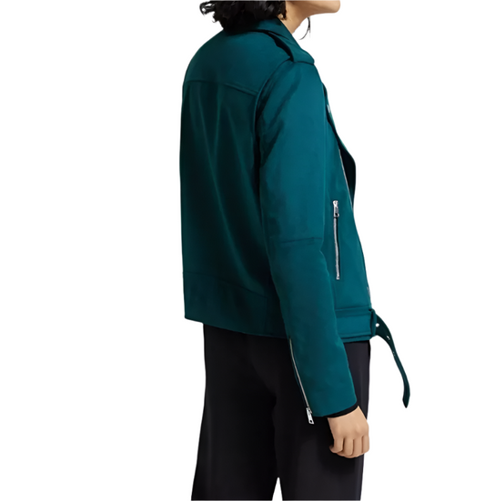Theory Green Faux Suede Moto Jacket Size Large