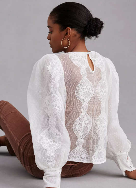Anthropologie Forever That Girl Sheer Lace Blouse Size Small