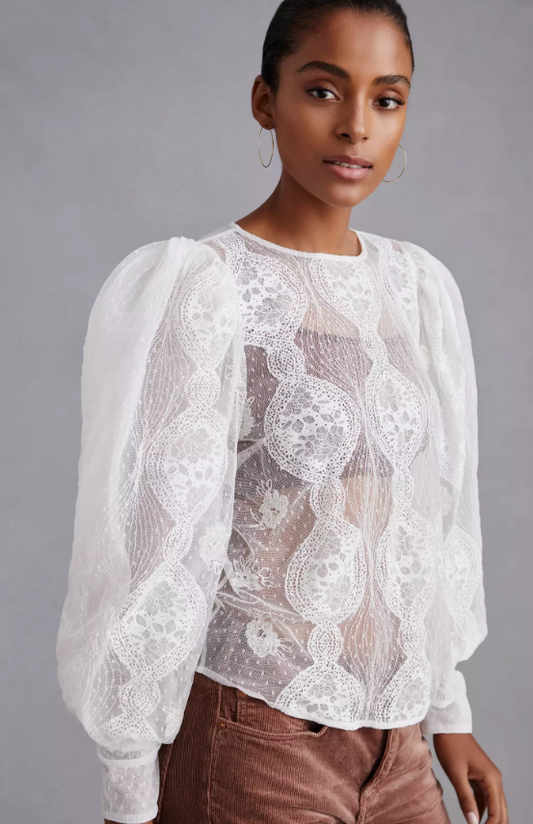 Anthropologie Forever That Girl Sheer Lace Blouse Size Small