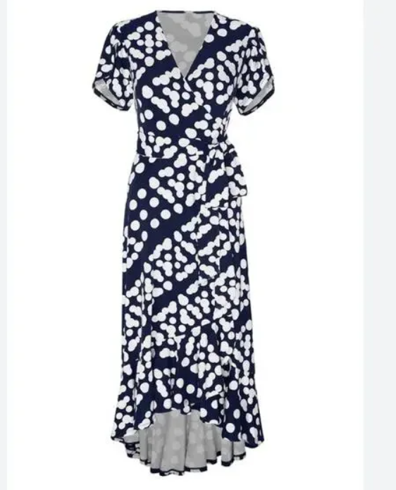 Cabi Navy White Polka Dot Dress Size XLarge