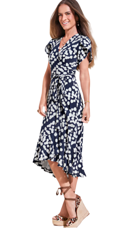 Cabi Navy White Polka Dot Dress Size XLarge