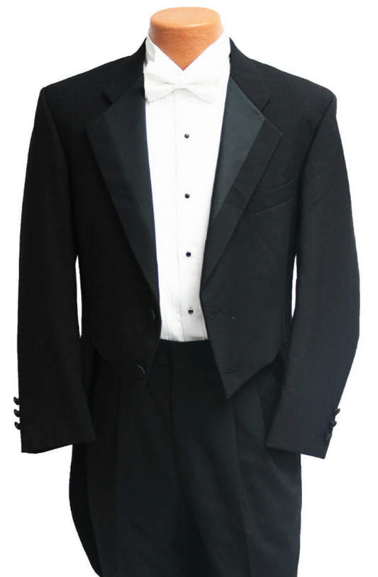 Perry Ellis Black Tuxedo Tailcoat Long Tails Jacket Size 46R (Missing Button)
