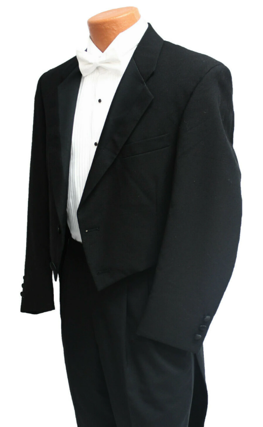 Perry Ellis Black Tuxedo Tailcoat Long Tails Jacket Size 46R (Missing Button)