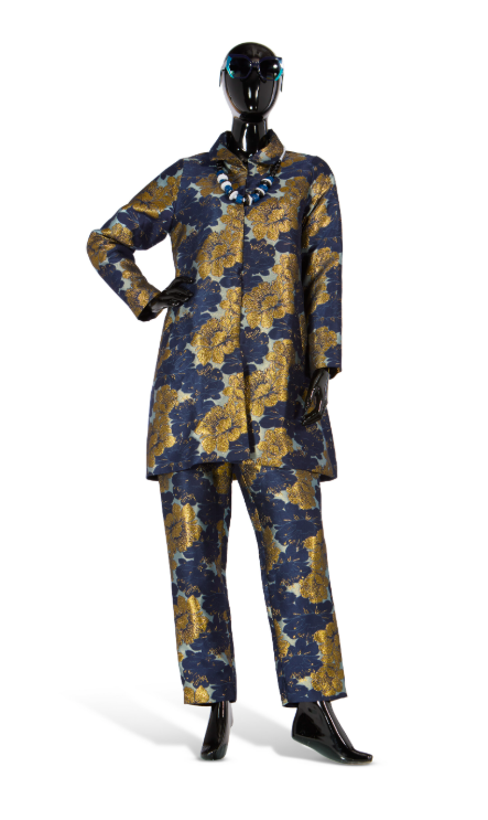 Rara Avis by Iris Apfel Blue Gold Brocade Pants Size 14