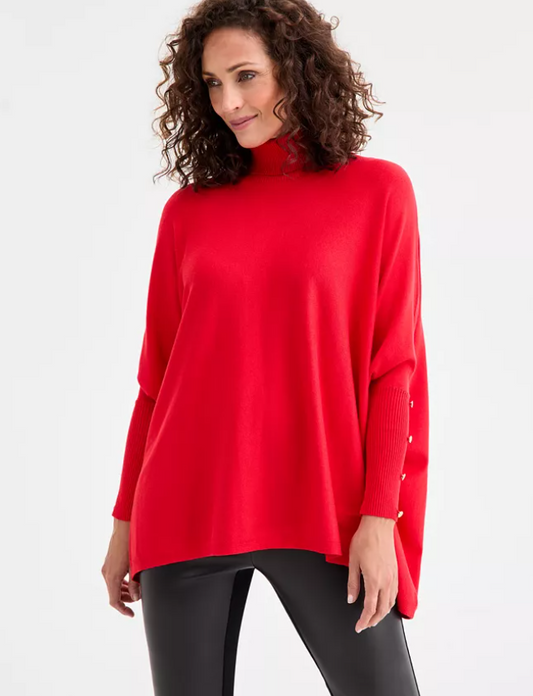 JM Collection Red Sweater Poncho Size Medium