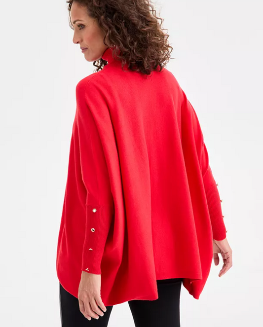 JM Collection Red Sweater Poncho Size Medium
