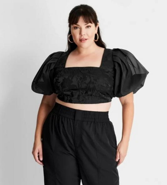 Future Collective Plus Size Puff Short Sleeve Cropped Blouse Size 16W/18W 1X