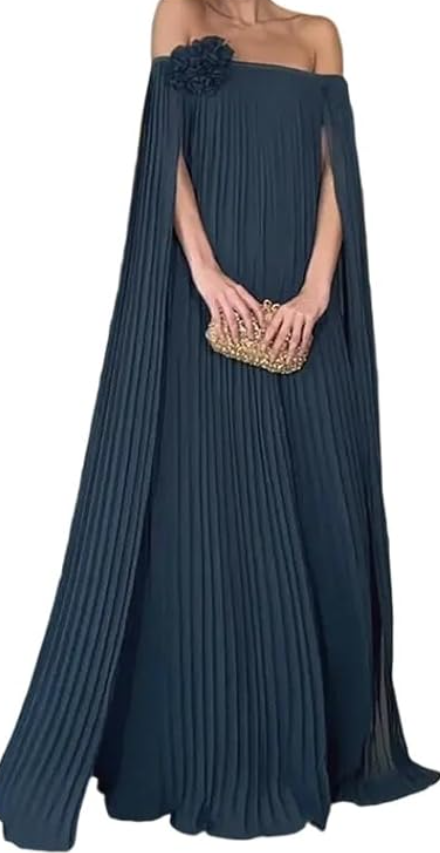 Uoozee Pleated Tiered Off-The-Shoulder Maxi Dress Size 2XLarge