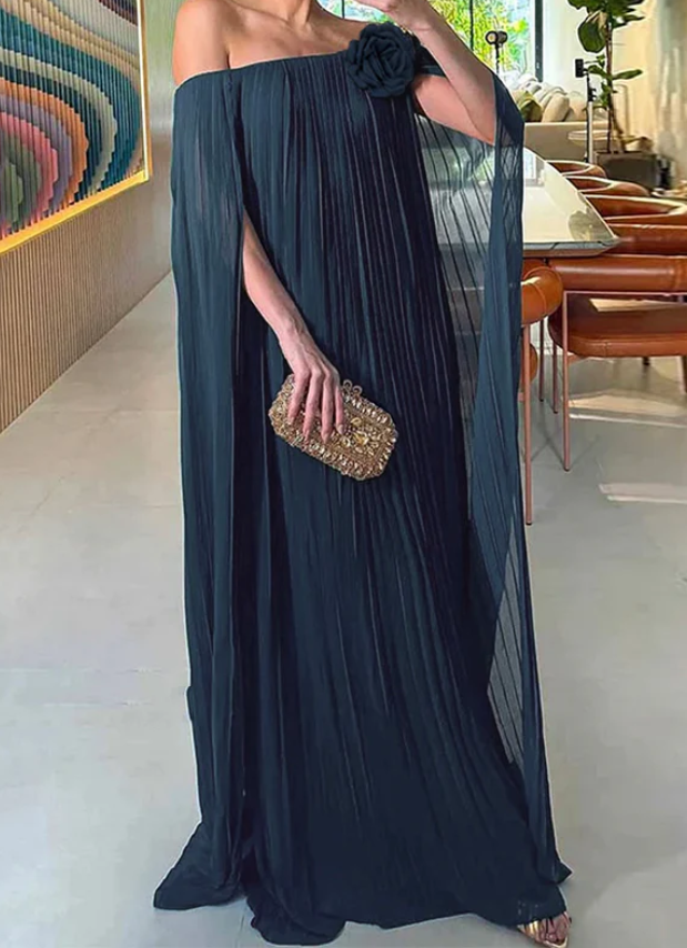 Uoozee Pleated Tiered Off-The-Shoulder Maxi Dress Size 2XLarge