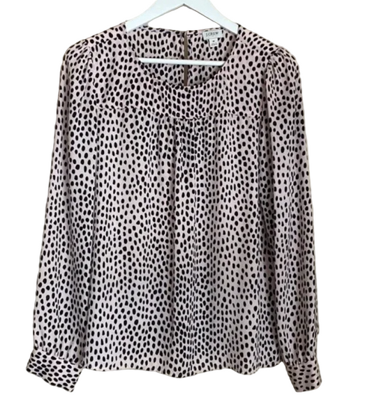 JCrew Pink Black Polka Dot Blouse Size XLarge