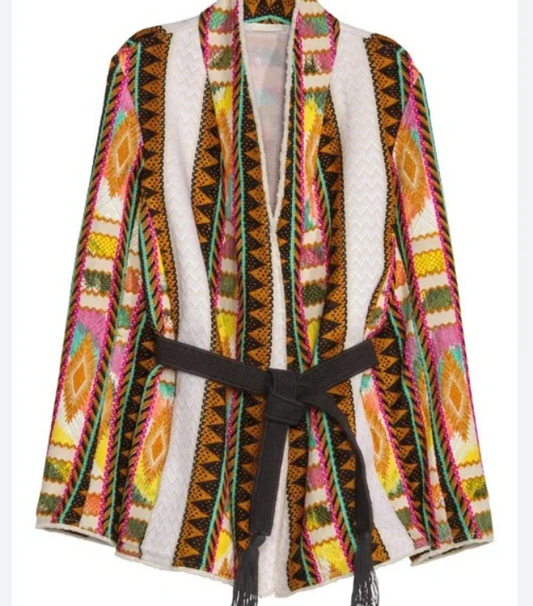 H&M Embroidered Aztec Ethnic Belted Jacket Kimono Size Medium