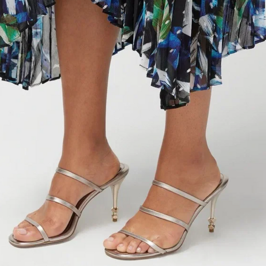 White House Black Market Metallic Strappy Sandals Size 8