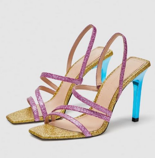 Zara Pink Gold Glittery Strappy Sandals Size 39