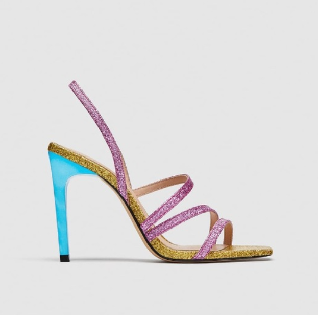 Zara Pink Gold Glittery Strappy Sandals Size 39