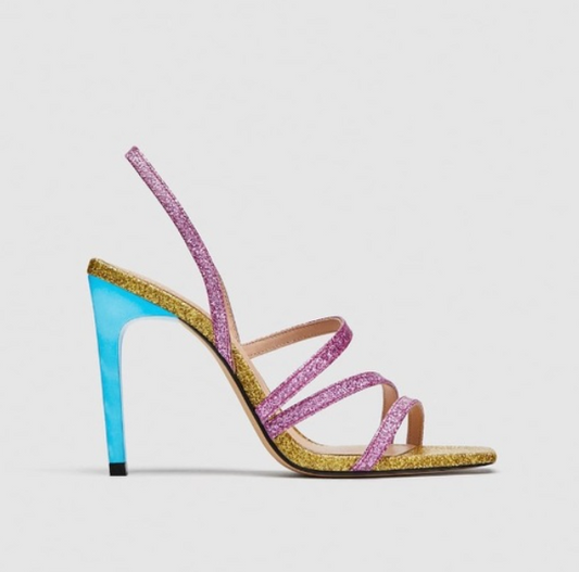 Zara Pink Gold Glittery Strappy Sandals Size 39