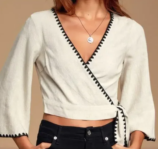 Lulus Allamanda Beige Cropped Wrap Top Size Medium