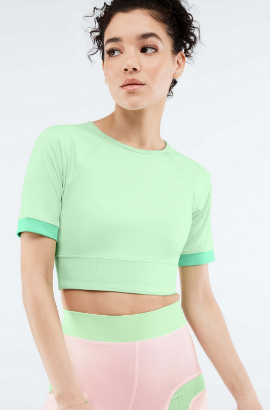 Fabletics Maddie Ziegler Pink Green Color Block Crop Top and Shorts Set Size 1X