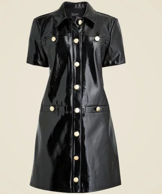 J Crew Collection Gamine Mini Shirtdress in Faux Patent Leather Size 20