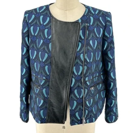 Club Monaco Aubrey Brocade & Lambskin Leather Moto Jacket Size 6