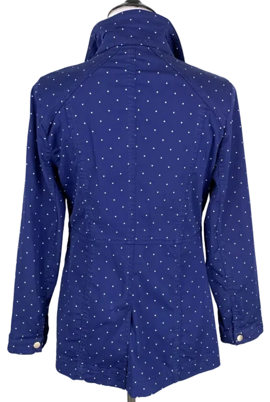 CHICOS Blue White Polka Dot Snap Button Coat Jacket Size 2 (US Large)
