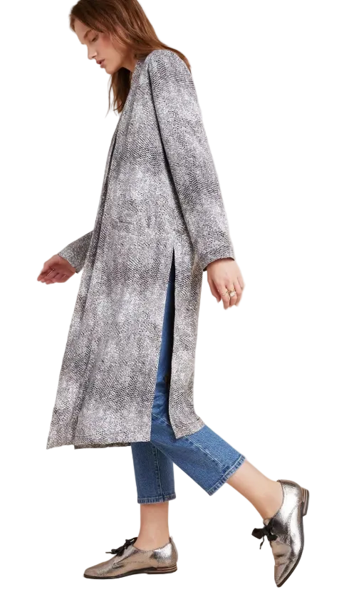 BB Dakota Black/Gray Lightweight Snakeskin Print Duster Cardigan Size Large