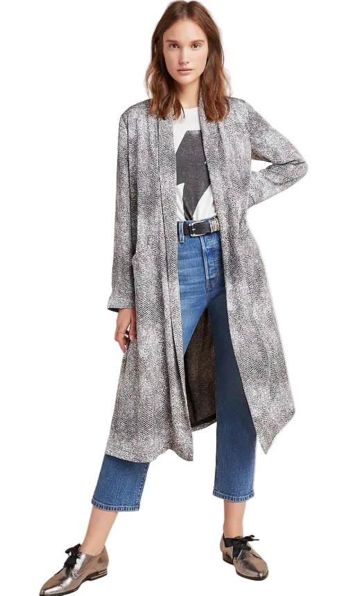 BB Dakota Black/Gray Lightweight Snakeskin Print Duster Cardigan Size Large