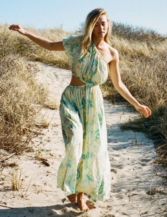 Anthropologie The Westside Poppy Cut Out Silk Maxi Dress Size Small